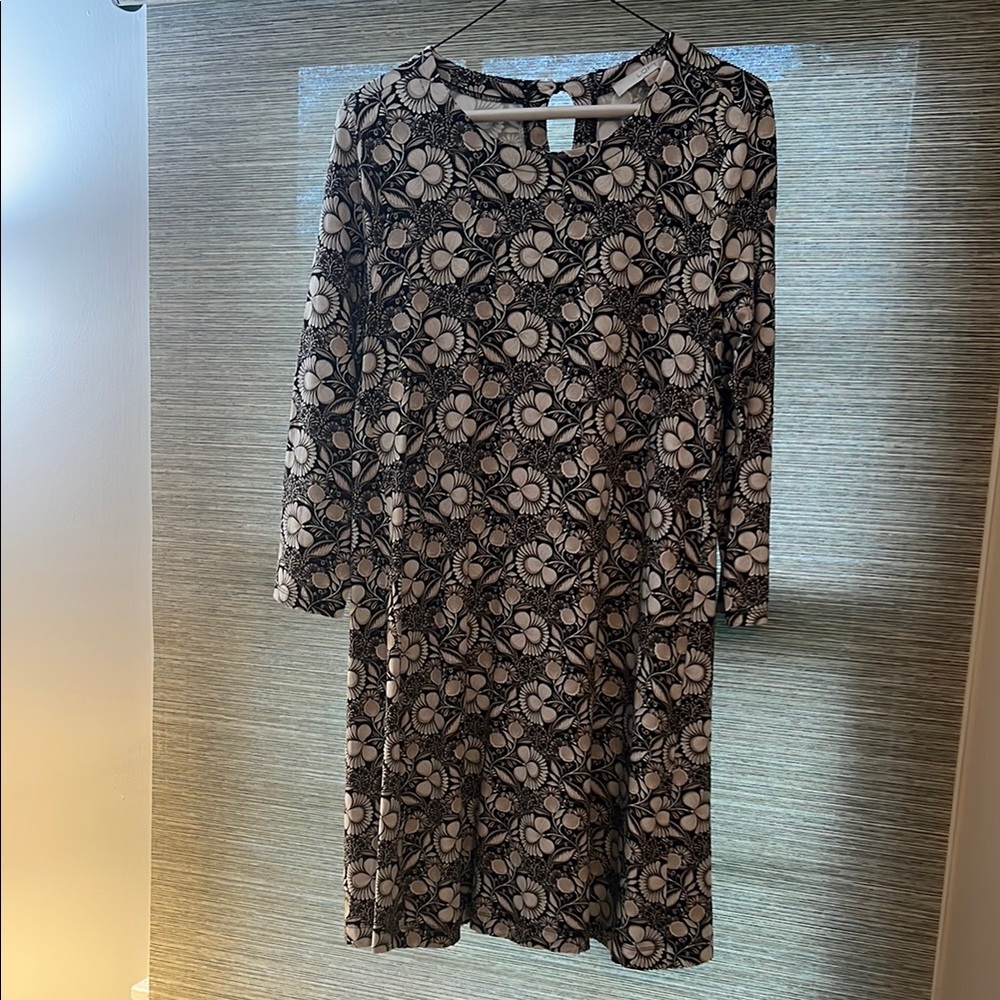 LOFT Black and White Long Sleeve A-Line Dress